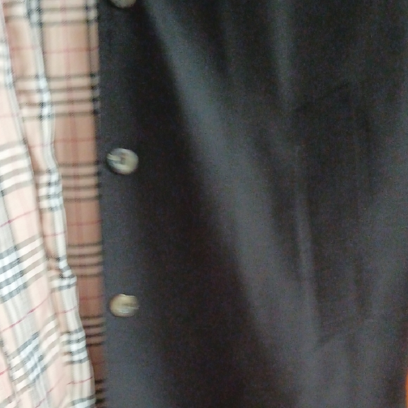 Burberry Black Trench Coat Modern Plaid Design M/L EUC - Picture 6 of 8